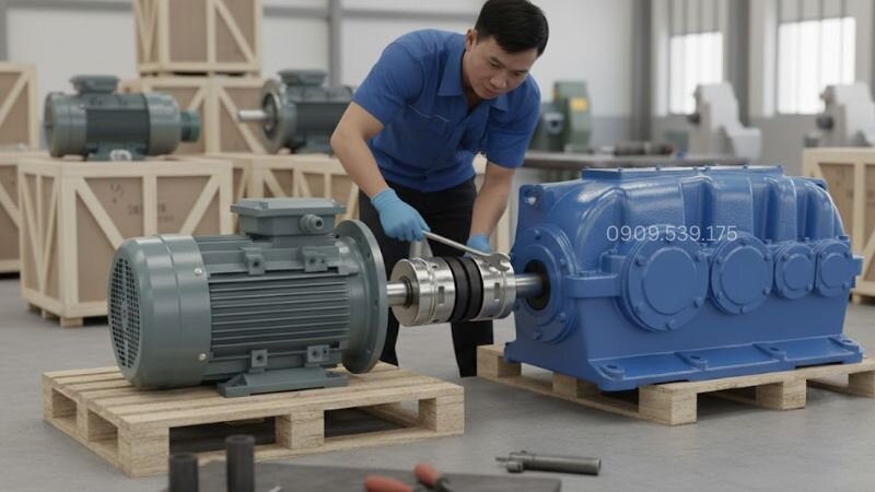 Căn chỉnh lại trục và siết chặt.